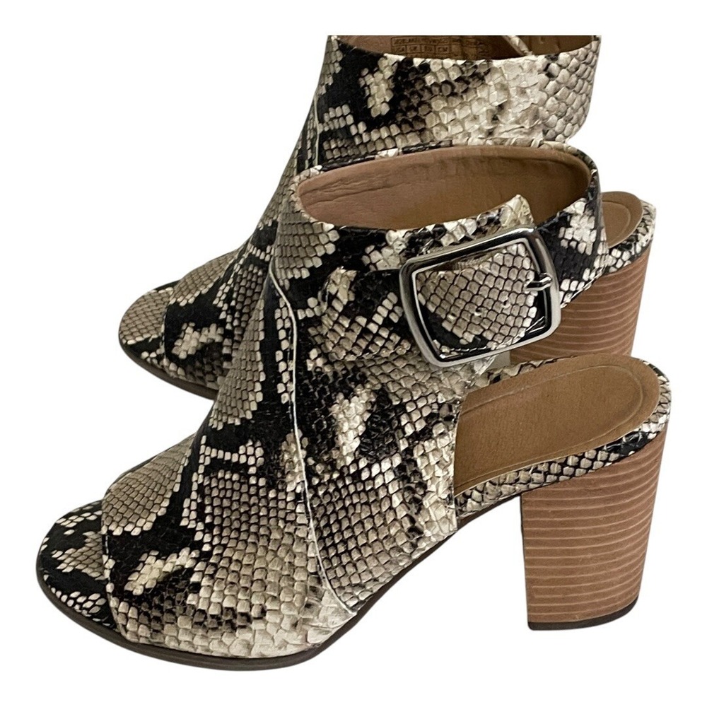 Vionic Blakely Snakeskin Print Block Heel Sandals Women 7.5 Grey Black
